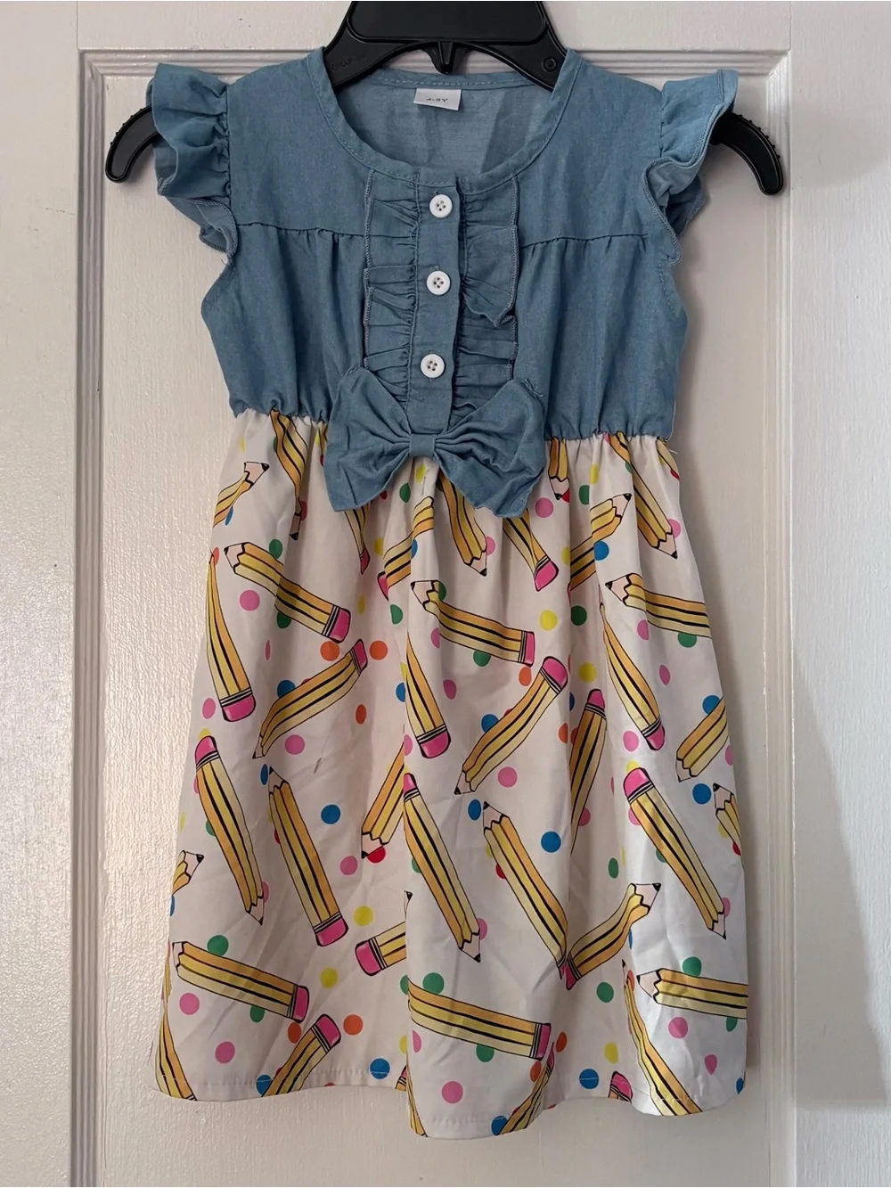 Cute Girls Back-To-School Pencil Print Dress ~ sz 4 / 5 yr